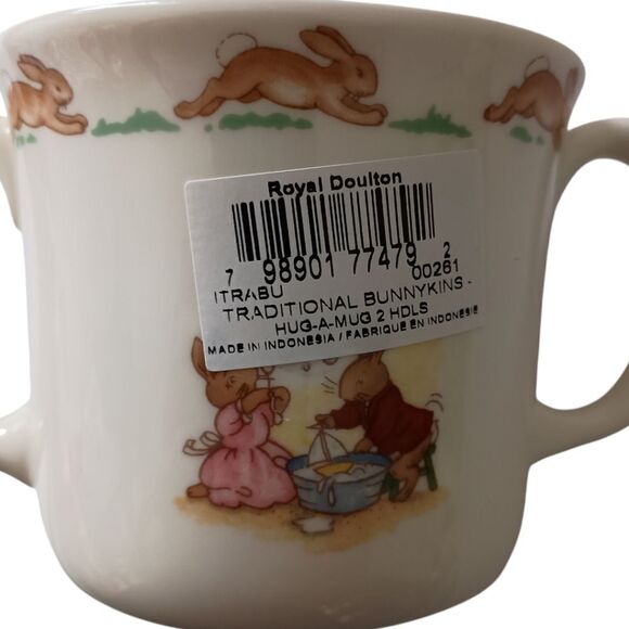 Bunnykins Hug A Mug Bunnies Blowing Bubbles NEW No Box 2 Handles ROYAL DOULTON.  - Picture 4 of 16